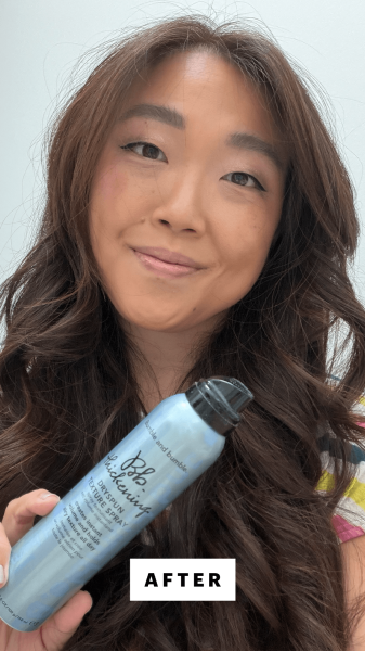 Lee after applying the Bumble and Bumble Thickening Dryspun Texture Spray